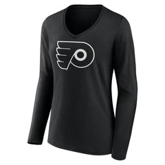 Philadelphia Flyers - Women's Personalized Name & Number Monochrome Long Sleeve V-Neck T-Shirt Black
