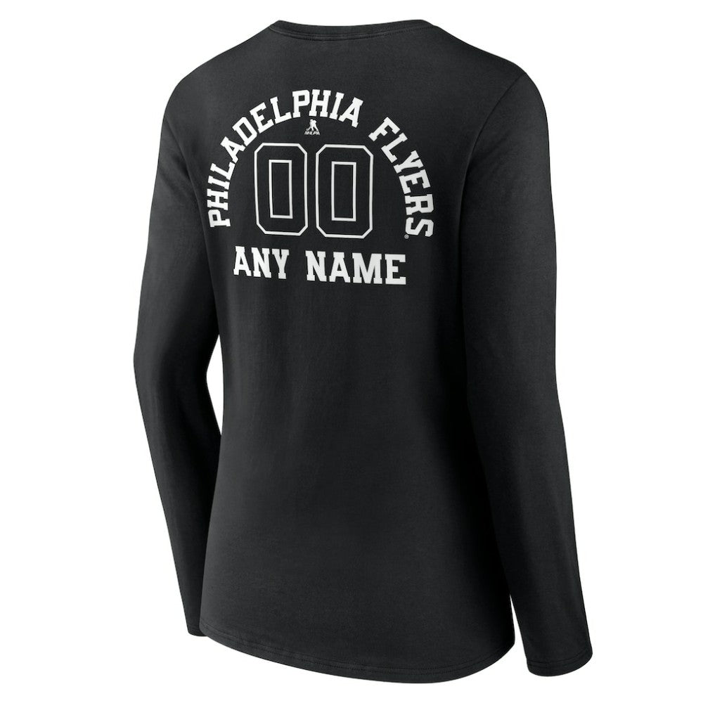Philadelphia Flyers - Women's Personalized Name & Number Monochrome Long Sleeve V-Neck T-Shirt Black