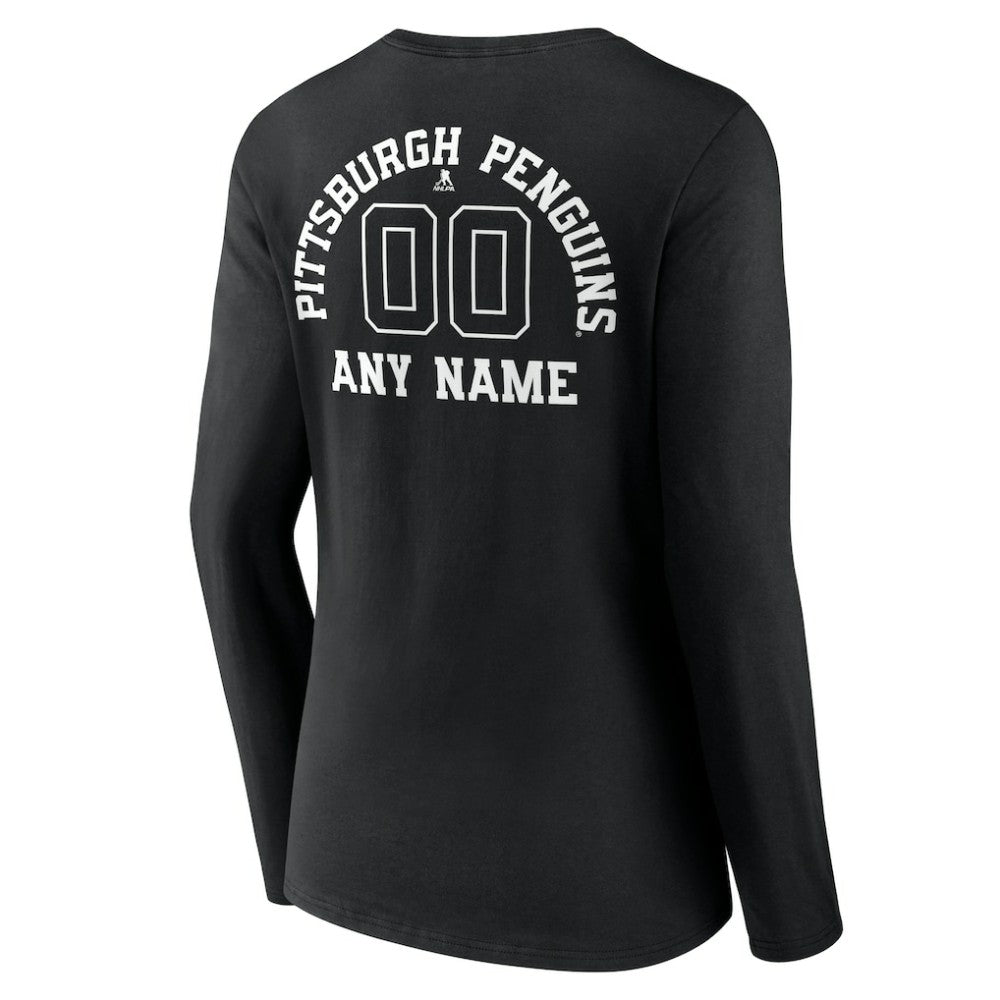 Pittsburgh Penguins Women's Personalized Name & Number Monochrome Long Sleeve V-Neck T-Shirt Black