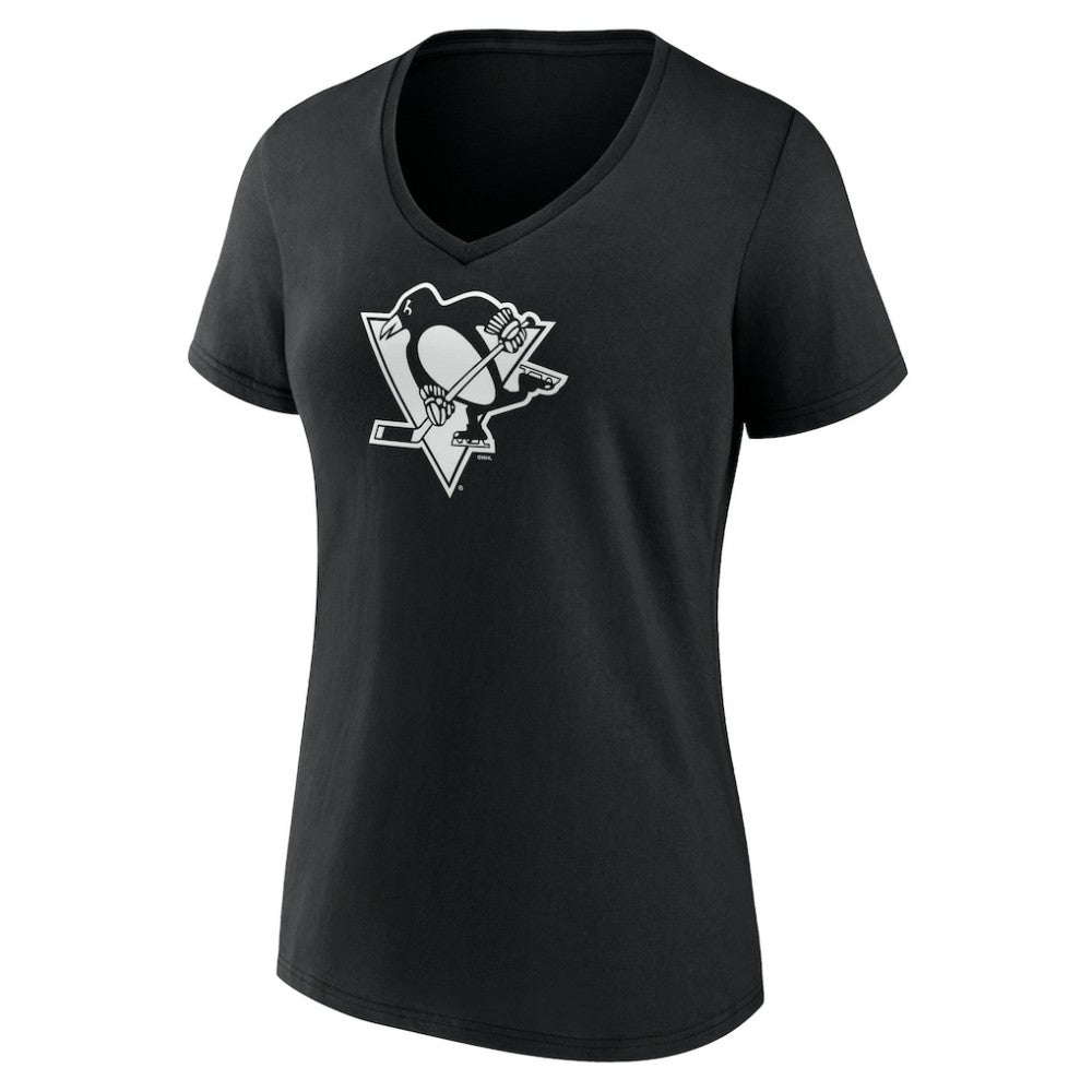 Pittsburgh Penguins Women's Personalized Name & Number Monochrome V-Neck T-Shirt Black