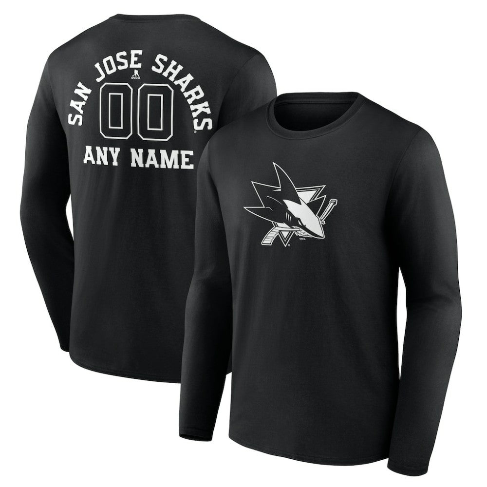 San Jose Sharks - Personalized Name & Number Monochrome Long Sleeve T-Shirt Black