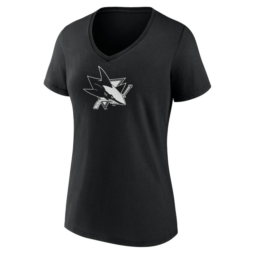 San Jose Sharks - Women's Personalized Name & Number Monochrome V-Neck T-Shirt Black
