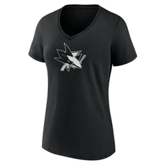 San Jose Sharks - Women's Personalized Name & Number Monochrome V-Neck T-Shirt Black