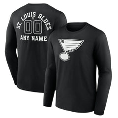 St. Louis Blues - Personalized Name & Number Monochrome Long Sleeve T-Shirt Black