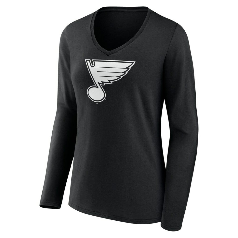 St. Louis Blues - Women's Personalized Name & Number Monochrome Long Sleeve V-Neck T-Shirt Black