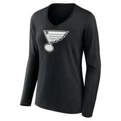 St. Louis Blues - Women's Personalized Name & Number Monochrome Long Sleeve V-Neck T-Shirt Black