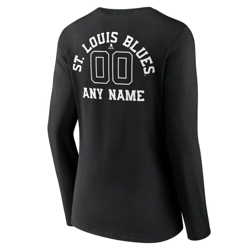 St. Louis Blues - Women's Personalized Name & Number Monochrome Long Sleeve V-Neck T-Shirt Black