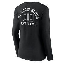 St. Louis Blues - Women's Personalized Name & Number Monochrome Long Sleeve V-Neck T-Shirt Black