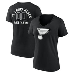 St. Louis Blues - Women's Personalized Name & Number Monochrome V-Neck T-Shirt Black