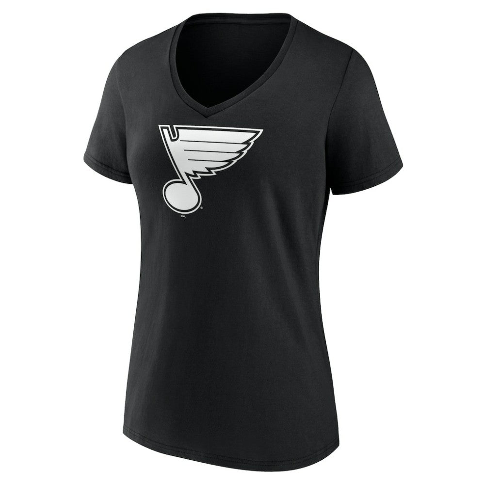 St. Louis Blues - Women's Personalized Name & Number Monochrome V-Neck T-Shirt Black