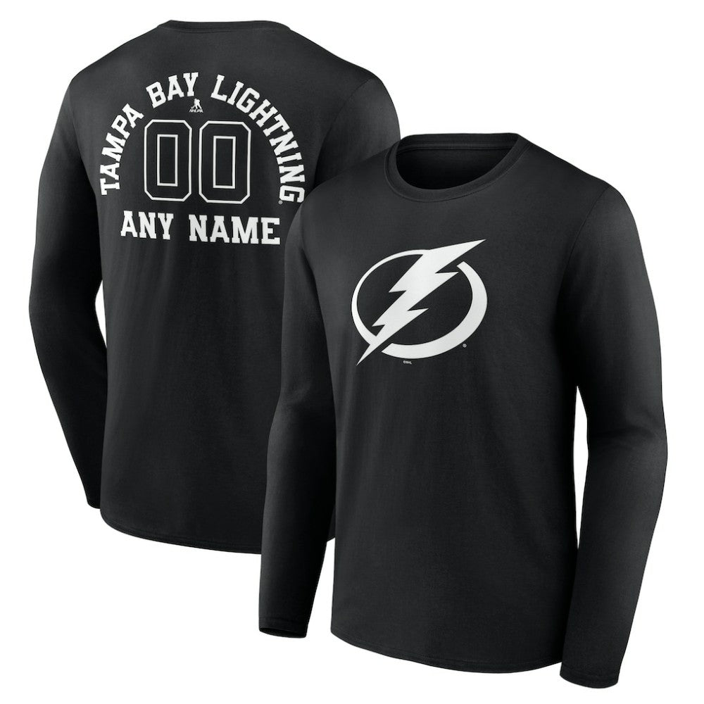Tampa Bay Lightning - Personalized Name & Number Monochrome Long Sleeve T-Shirt Black
