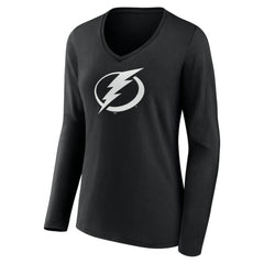 Tampa Bay Lightning - Women's Personalized Name & Number Monochrome Long Sleeve V-Neck T-Shirt Black