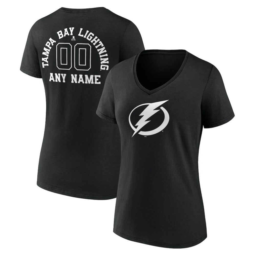 Tampa Bay Lightning - Women's Personalized Name & Number Monochrome V-Neck T-Shirt Black