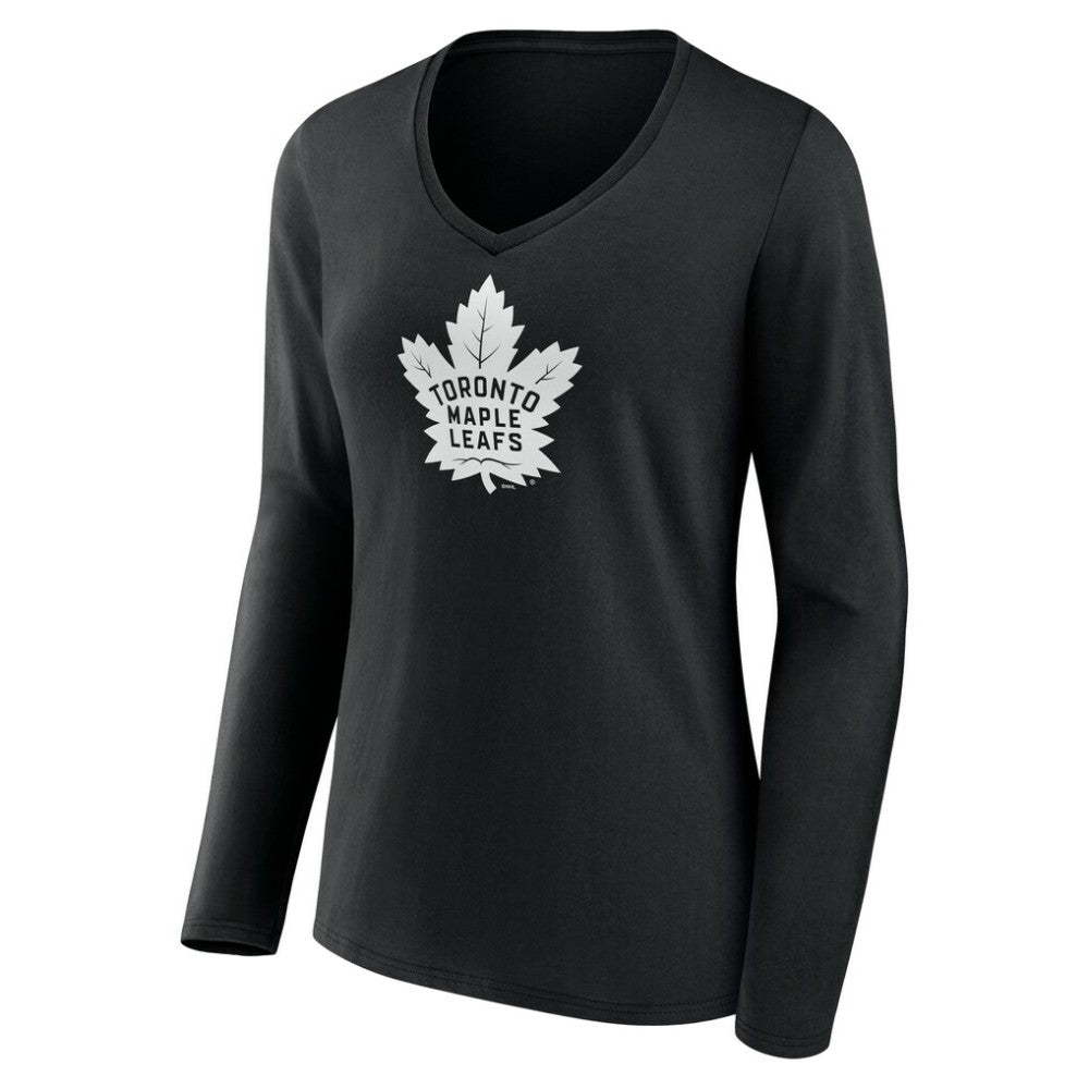 Toronto Maple Leafs - Women's Personalized Name & Number Monochrome Long Sleeve V-Neck T-Shirt Black