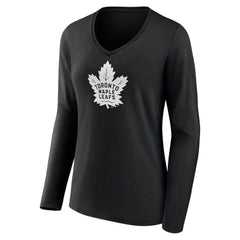 Toronto Maple Leafs - Women's Personalized Name & Number Monochrome Long Sleeve V-Neck T-Shirt Black