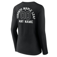 Toronto Maple Leafs - Women's Personalized Name & Number Monochrome Long Sleeve V-Neck T-Shirt Black