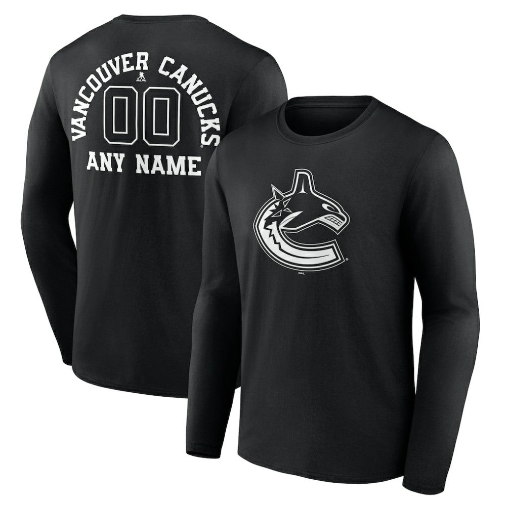 Vancouver Canucks - Personalized Name & Number Monochrome Long Sleeve T-Shirt Black