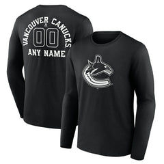 Vancouver Canucks - Personalized Name & Number Monochrome Long Sleeve T-Shirt Black