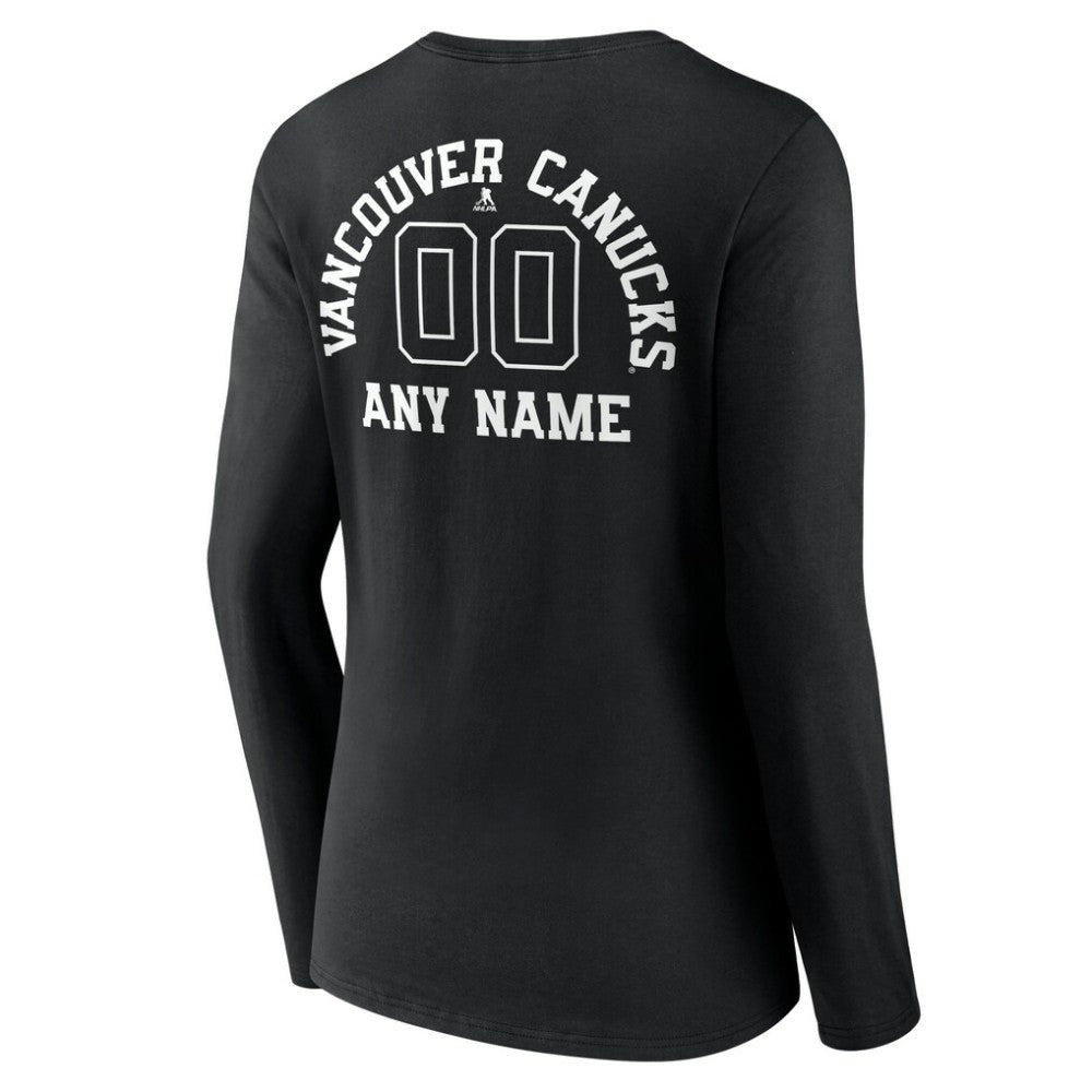 Vancouver Canucks - Women's Personalized Name & Number Monochrome Long Sleeve V-Neck T-Shirt Black