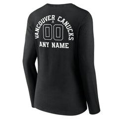 Vancouver Canucks - Women's Personalized Name & Number Monochrome Long Sleeve V-Neck T-Shirt Black
