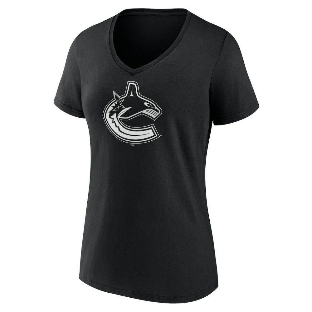 Vancouver Canucks - Women's Personalized Name & Number Monochrome V-Neck T-Shirt Black