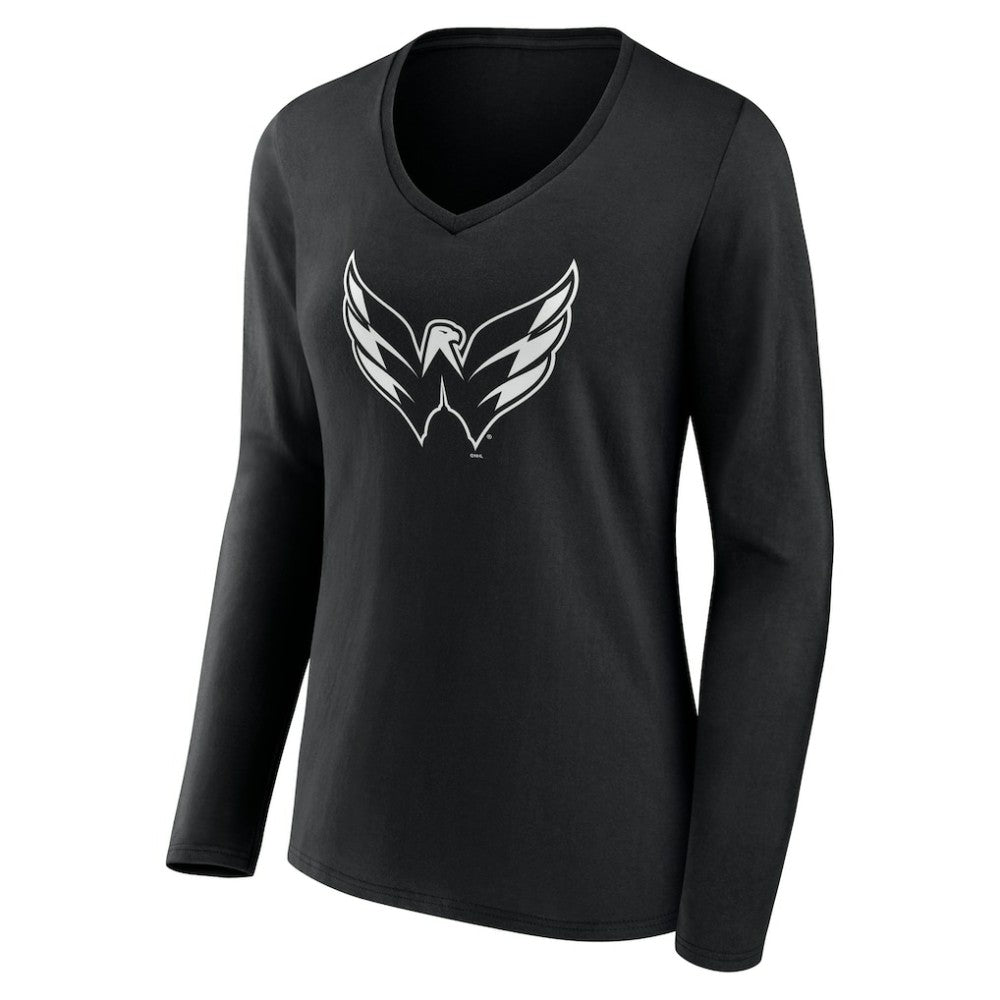 Washington Capitals Women's Personalized Name & Number Monochrome Long Sleeve V-Neck T-Shirt Black