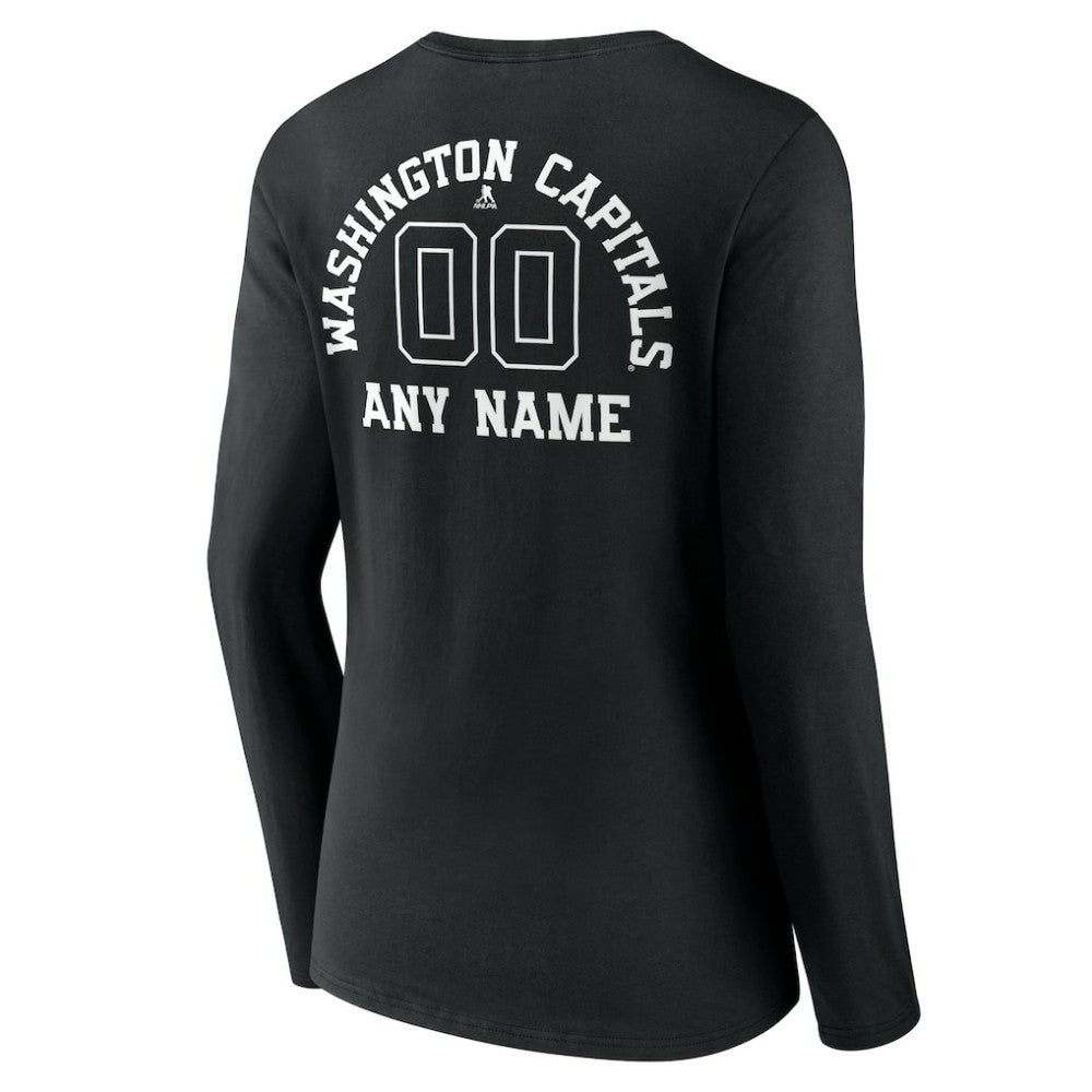 Washington Capitals Women's Personalized Name & Number Monochrome Long Sleeve V-Neck T-Shirt Black