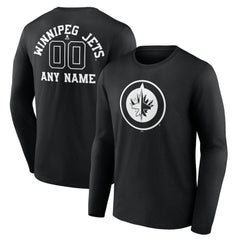 Winnipeg Jets - Personalized Name & Number Monochrome Long Sleeve T-Shirt Black