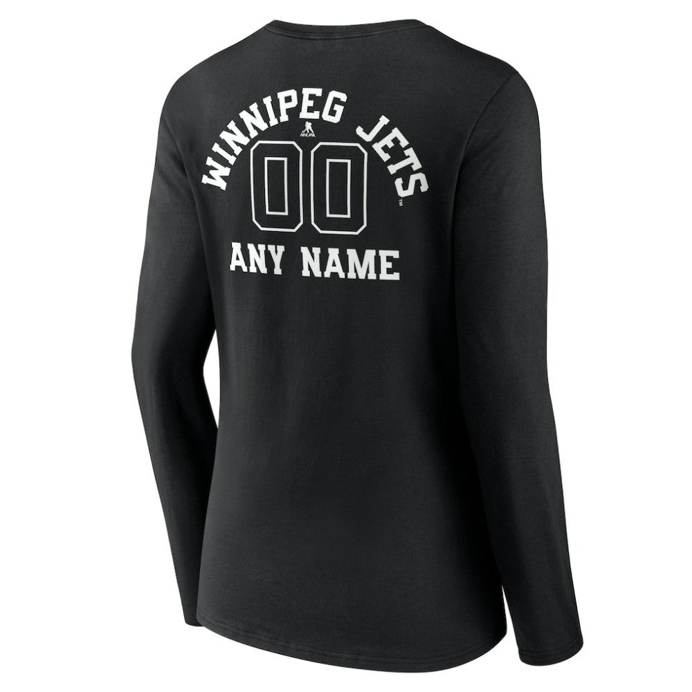 Winnipeg Jets - Women's Personalized Name & Number Monochrome Long Sleeve V-Neck T-Shirt Black