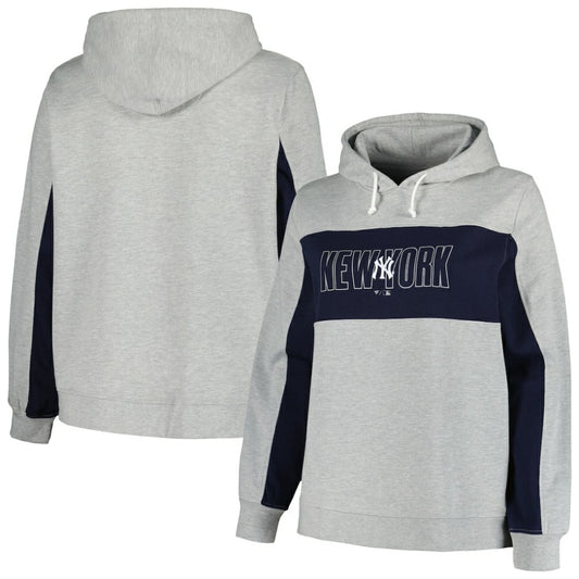 New York Yankees Profile Women's Plus Size Pullover Jersey Hoodie - Heather Gray | MLB Jerseys