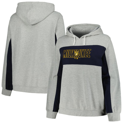 Milwaukee Brewers Profile Women's Plus Size Pullover Jersey Hoodie - Heather Gray | MLB Jerseys