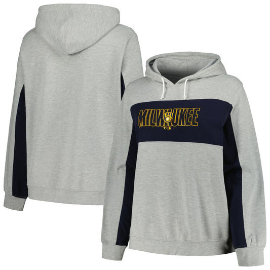 Milwaukee Brewers Profile Women's Plus Size Pullover Jersey Hoodie - Heather Gray | MLB Jerseys