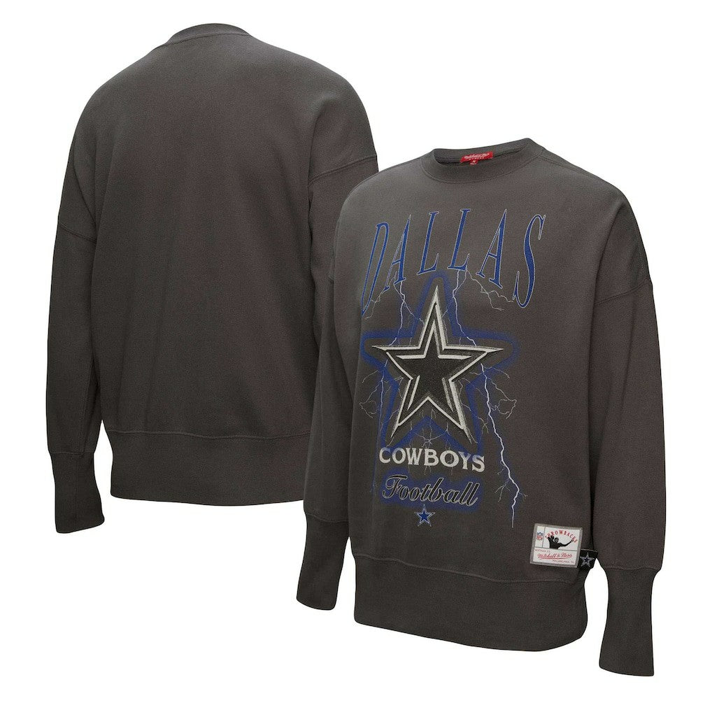 Dallas Cowboys Women's Distressed Logo 4.0 Pullover Sweatshirt Charcoal - Mitchell & Ness