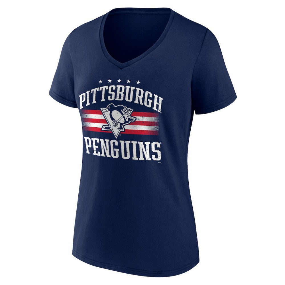 Pittsburgh Penguins Women's Americana Team V-Neck T-Shirt Navy