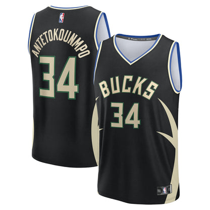 Giannis Antetokounmpo Milwaukee Bucks Fast Break Replica Player Jersey - Statement Edition - Black | NBA Jerseys