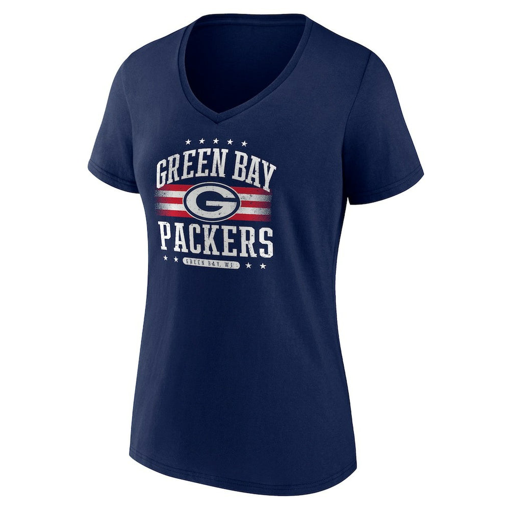 Green Bay Packers Women's Americana Team V-Neck T-Shirt Navy - NFL