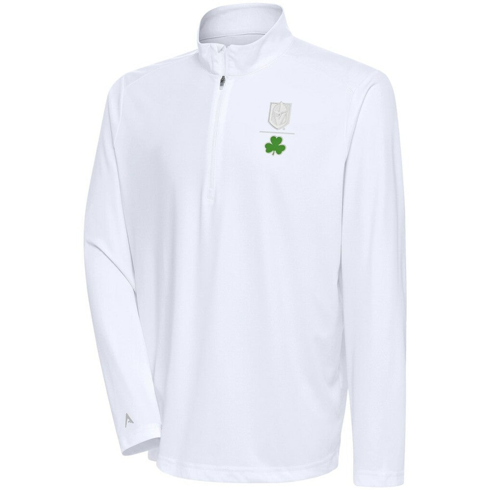 Vegas Golden Knights Antigua Shamrock Tribute Quarter-Zip Pullover Top White