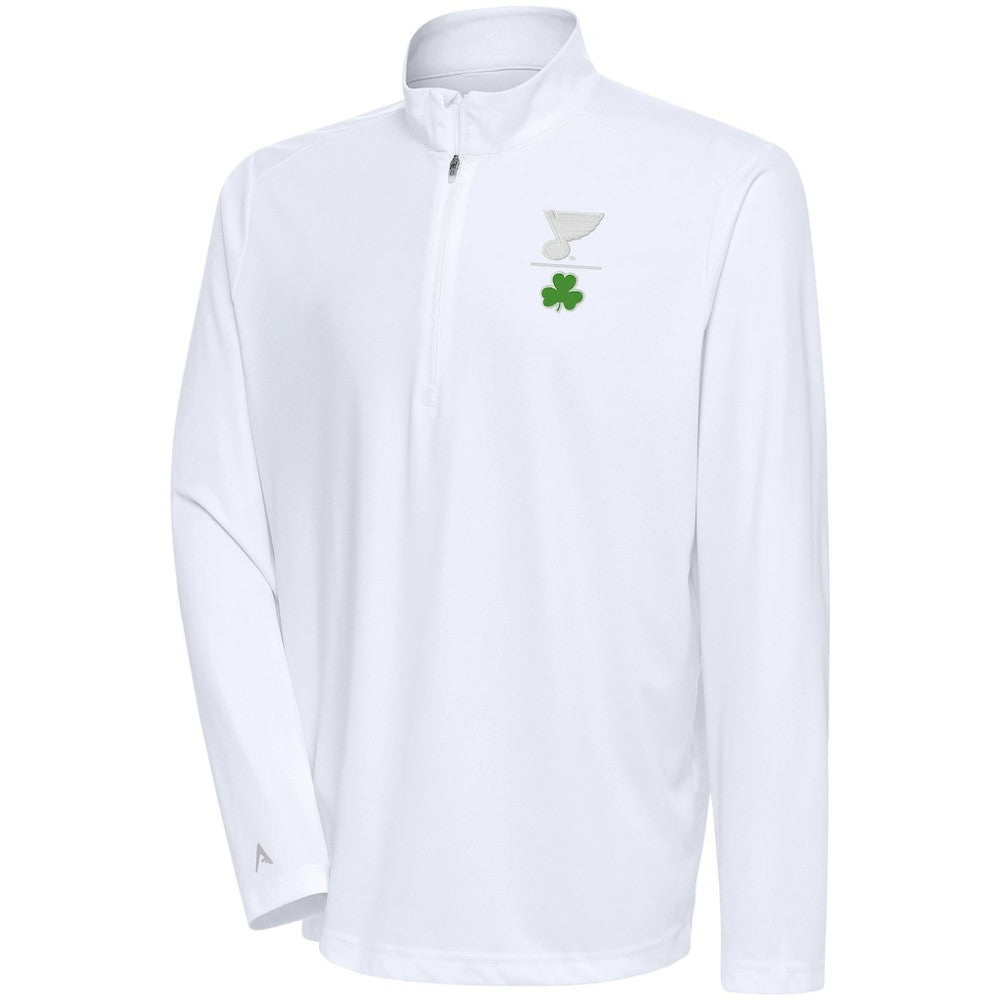 St. Louis Blues - Antigua Shamrock Tribute Quarter-Zip Pullover Top White