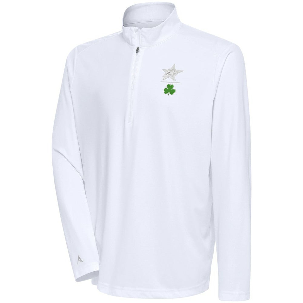 Dallas Stars - Antigua Shamrock Tribute Quarter-Zip Pullover Top White