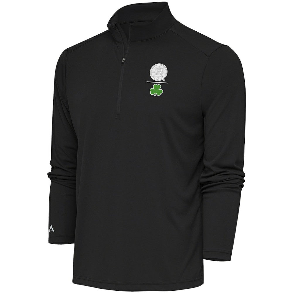 Boston Bruins Antigua Shamrock Tribute Quarter-Zip Pullover Top Charcoal