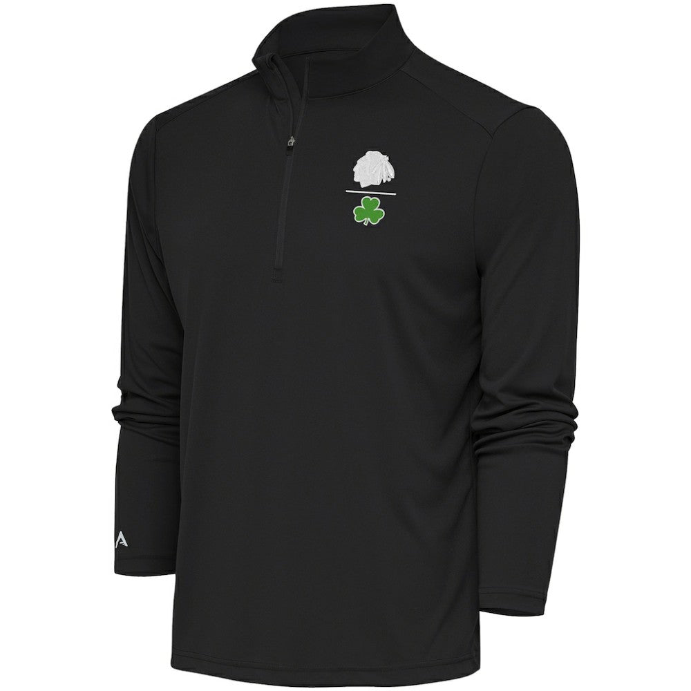 Chicago Blackhawks Antigua Shamrock Tribute Quarter-Zip Pullover Top Charcoal