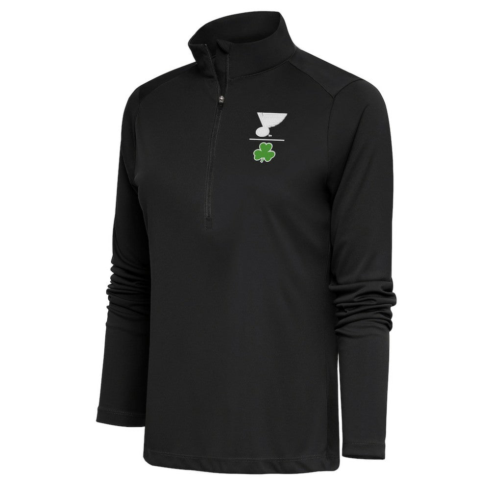 St. Louis Blues - Antigua Women's Shamrock Tribute Half-Zip Pullover Top Charcoal
