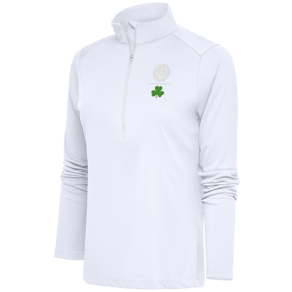 NBA - Boston Celtics Antigua Women's Shamrock Tribute Half-Zip Pullover Top - White