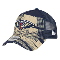New Era - New Orleans Pelicans Tip Off A-Frame Trucker 9FORTY Adjustable Hat - Navy/Gold