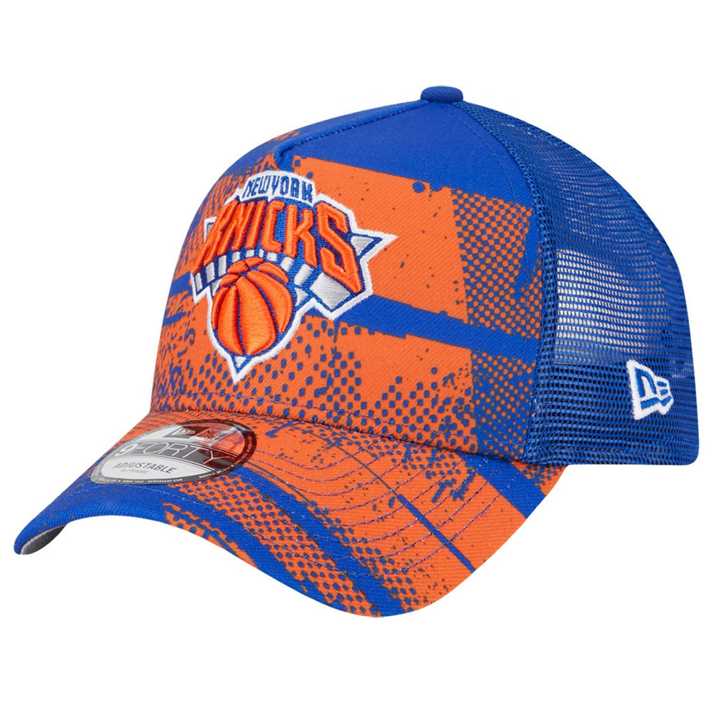 New Era - New York Knicks Tip Off A-Frame Trucker 9FORTY Adjustable Hat - Blue/Orange
