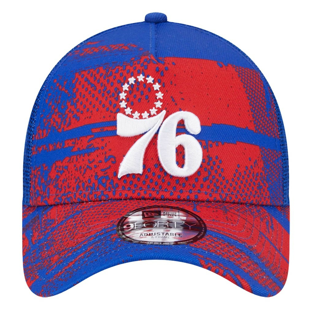 New Era - Philadelphia 76ers Tip Off A-Frame Trucker 9FORTY Adjustable Hat - Royal/Red