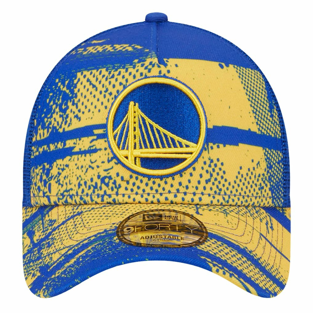 New Era - Golden State Warriors Tip Off A-Frame Trucker 9FORTY Adjustable Hat - Royal/Gold