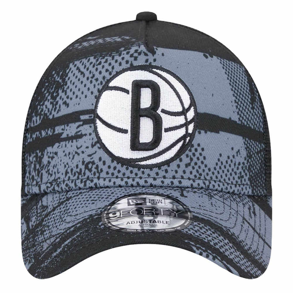New Era - Brooklyn Nets Tip Off A-Frame Trucker 9FORTY Adjustable Hat - Black/Charcoal