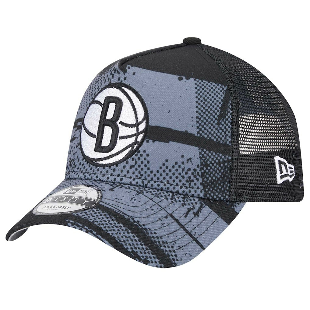 New Era - Brooklyn Nets Tip Off A-Frame Trucker 9FORTY Adjustable Hat - Black/Charcoal
