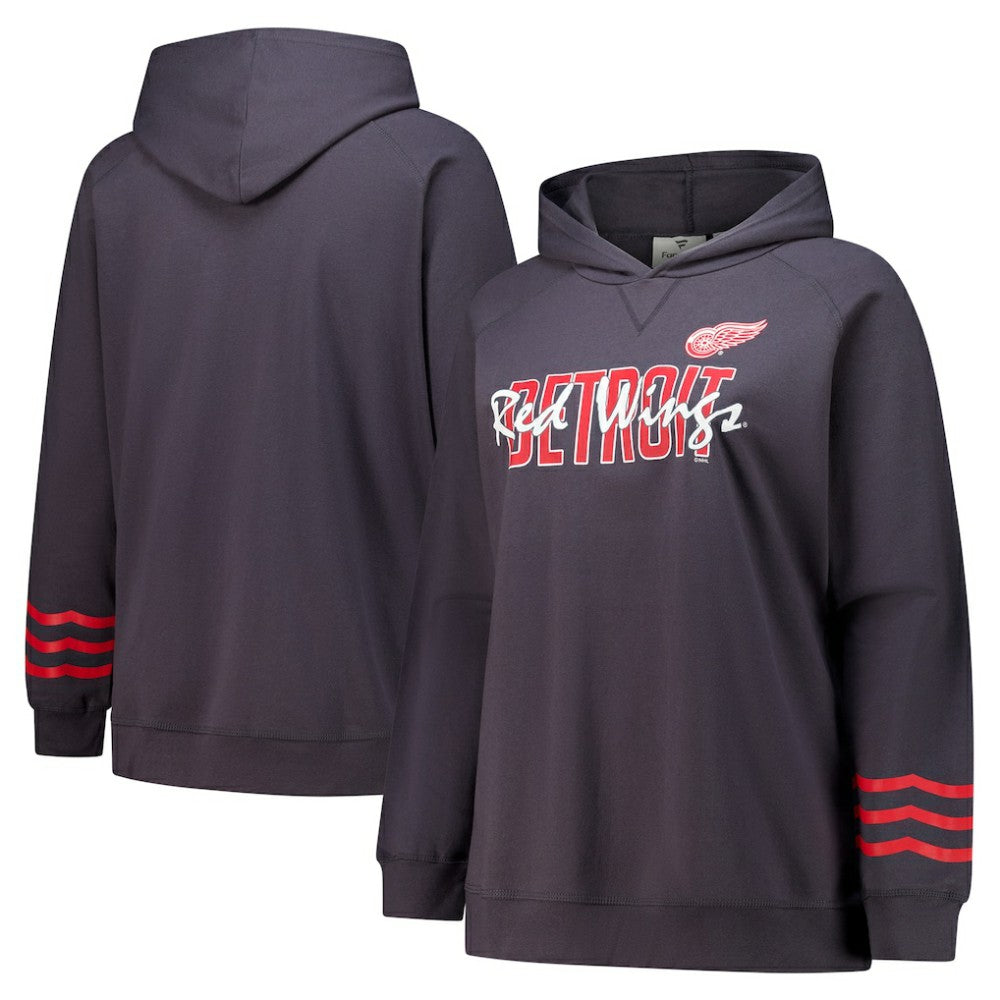 Detroit Red Wings - Fanatics Women's Plus Size Lightweight Fleece Raglan Pullover Hoodie Charcoal